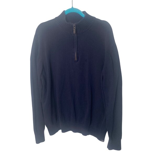 Eddie Bauer Cashmere Cotton Blend Sweater Mens XL Navy Blue Pullover 1/4 Zip Pre - Picture 2 of 9